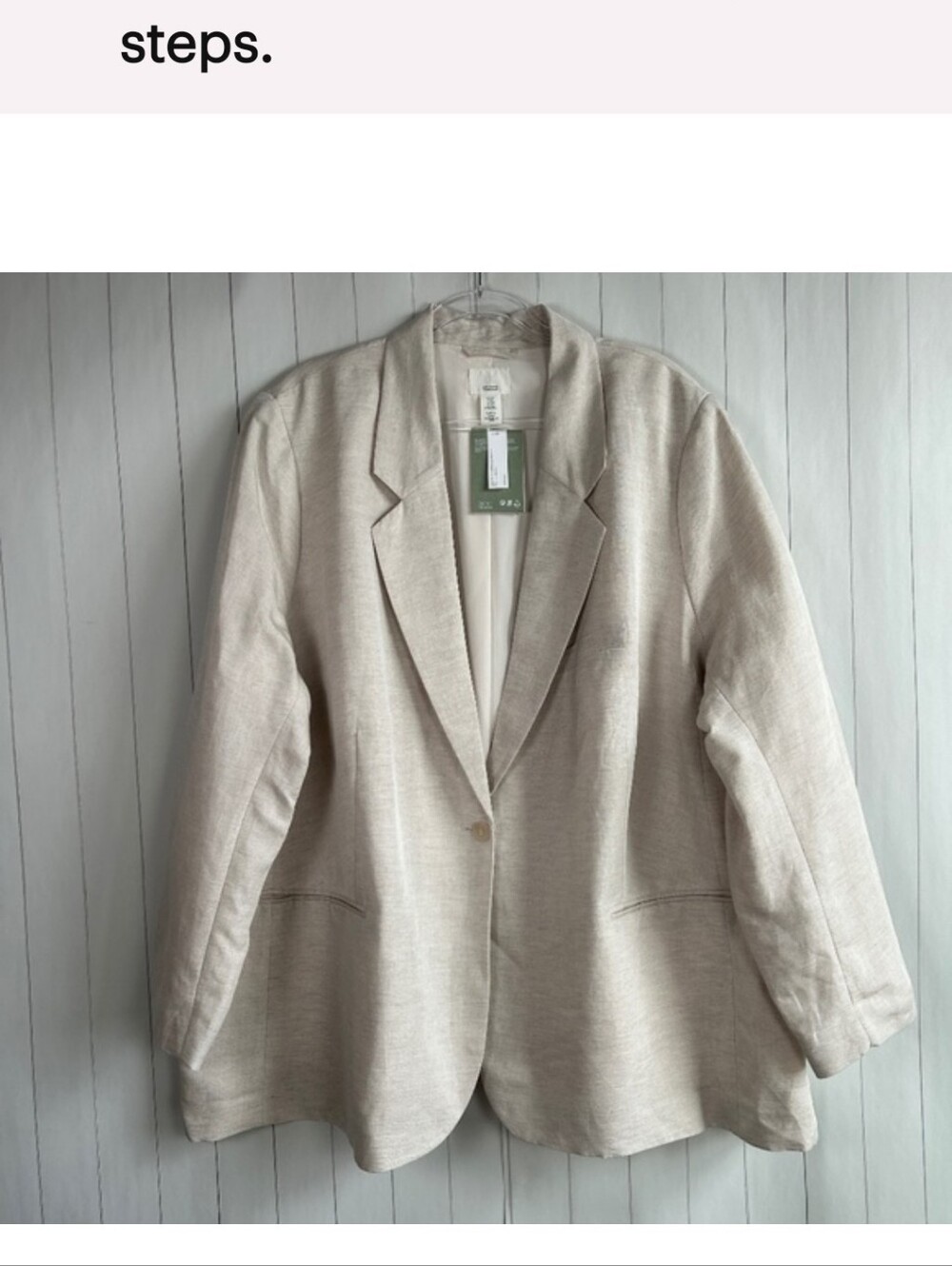 H&M women plus size 4XL blazer line blend beige one button minimalist NEW